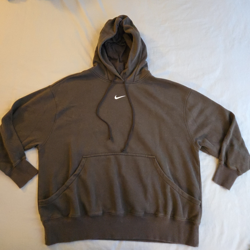Nike Sportswear Washed Brown Center Swoosh Pullover Fleece Oversized Hoodie